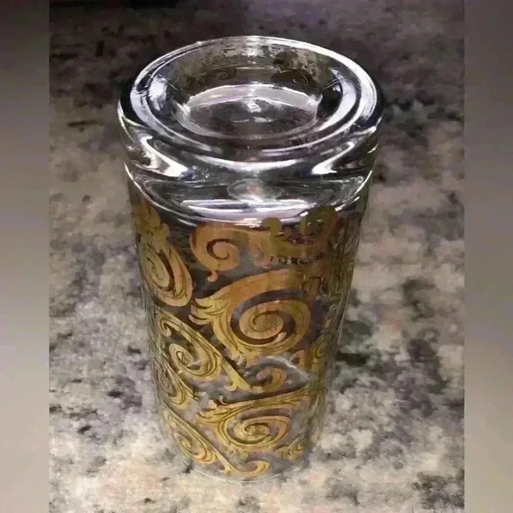 Vintage Glass Cup with Swirls in Gold Color Set of 7 - Picture 9 of 11